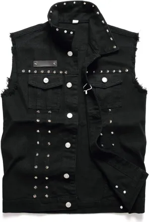 Denim Vest Men Lapel Sleeveless Slim Fit Retro Ripped Casual Jean Vest for Men's