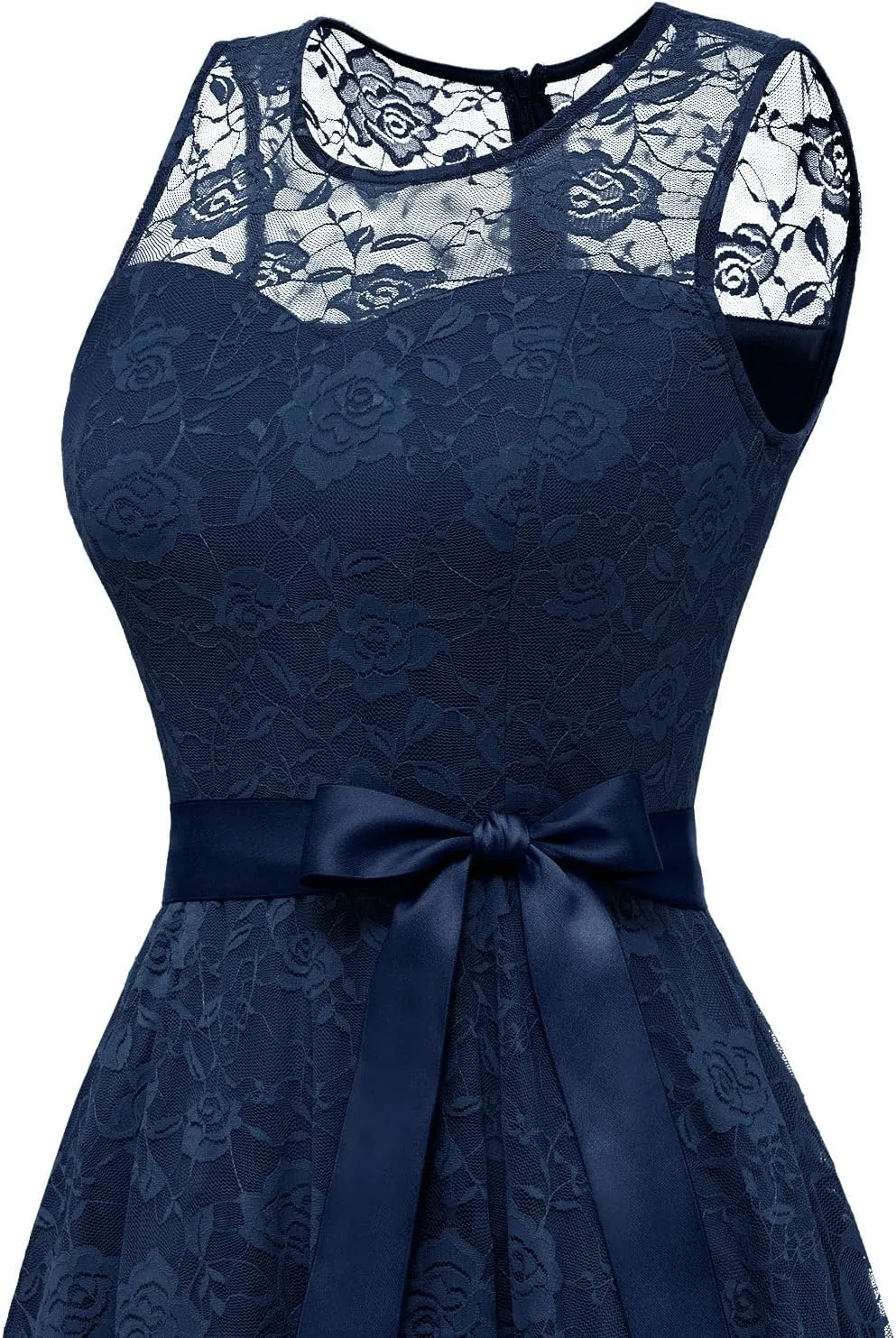 Dressystar Women's Floral Lace Dress Short Bridesmaid Dresses with Sheer Neckline