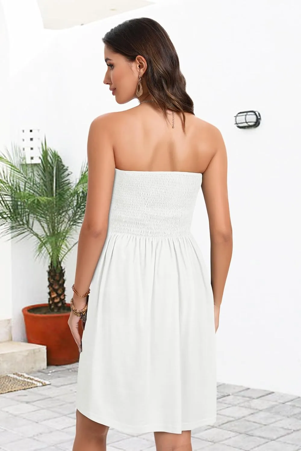 elescat Summer Dresses for Women Strapless Casual Beach Cover Ups Tube Top Sundress