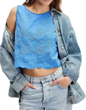 Embroidery Flower Tank Tops for Women Y2K Sleeveless Square Neck Tie Up Cropped Vest Summer Chic Going Out Blouse
