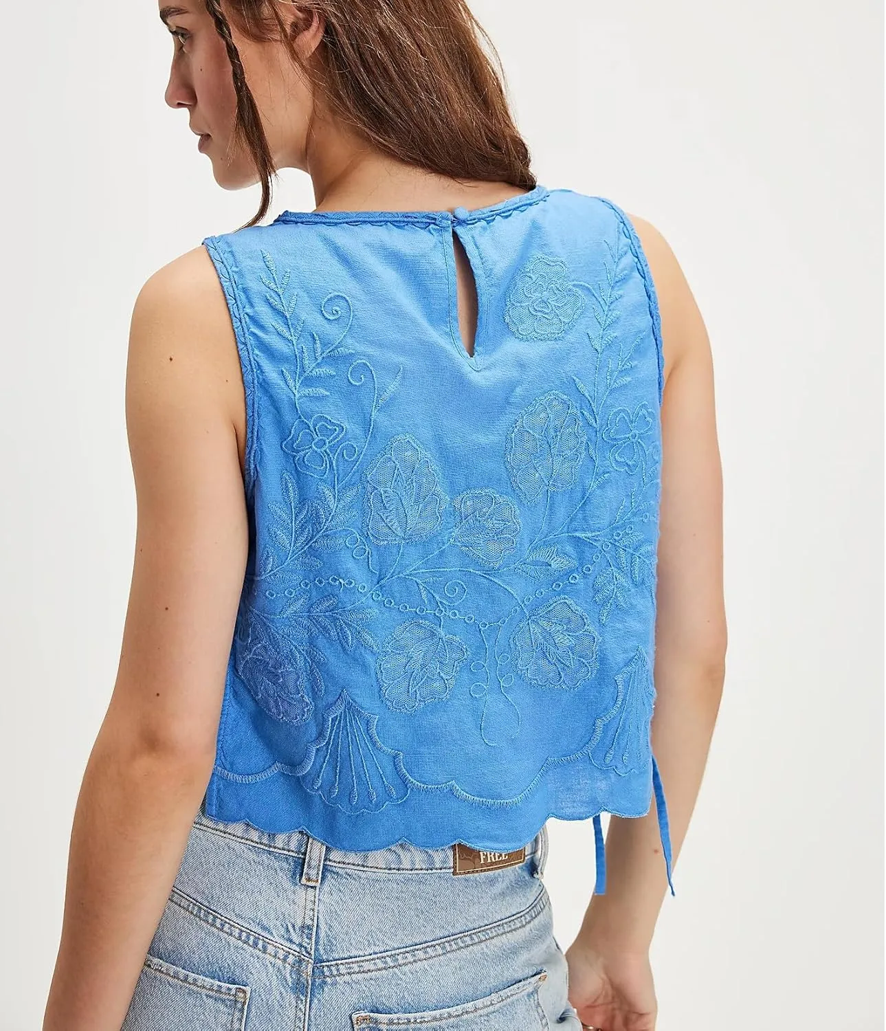 Embroidery Flower Tank Tops for Women Y2K Sleeveless Square Neck Tie Up Cropped Vest Summer Chic Going Out Blouse