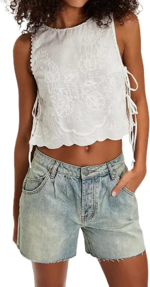 Embroidery Flower Tank Tops for Women Y2K Sleeveless Square Neck Tie Up Cropped Vest Summer Chic Going Out Blouse