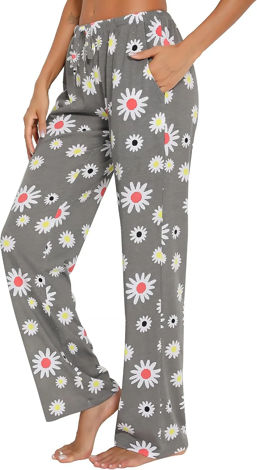 ENJOYNIGHT Women Cotton Lounge Pants Comfy Pajama Bottoms With Pockets&Drawstring