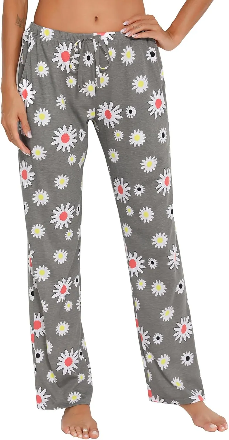ENJOYNIGHT Women Cotton Lounge Pants Comfy Pajama Bottoms With Pockets&Drawstring