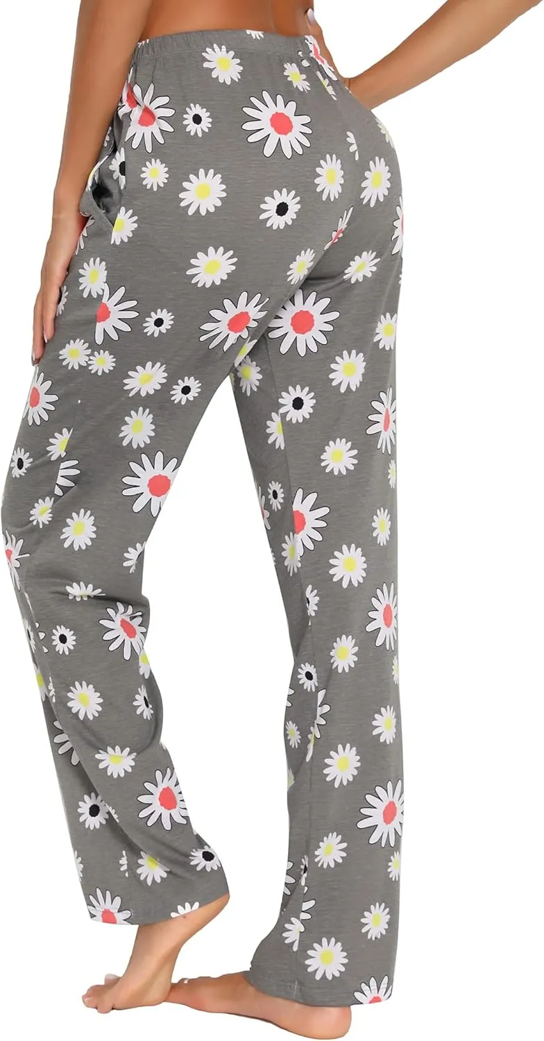 ENJOYNIGHT Women Cotton Lounge Pants Comfy Pajama Bottoms With Pockets&Drawstring
