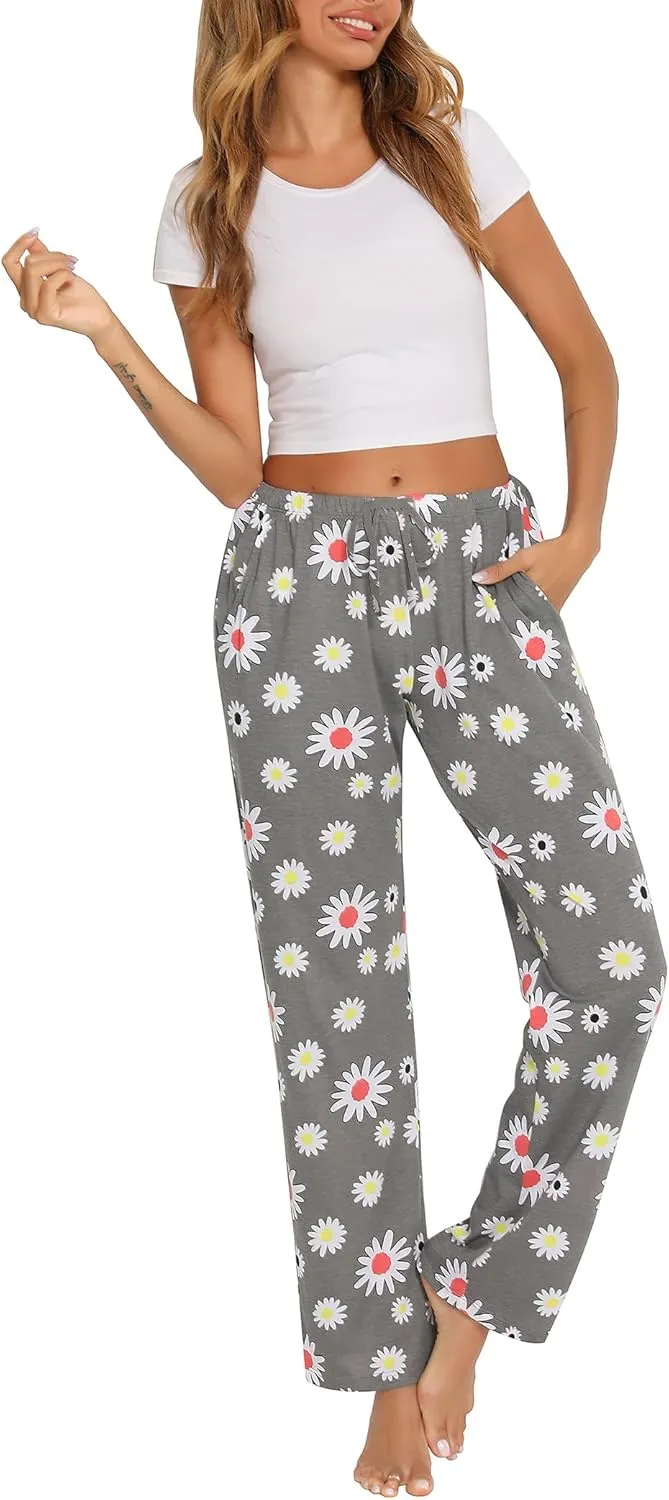 ENJOYNIGHT Women Cotton Lounge Pants Comfy Pajama Bottoms With Pockets&Drawstring