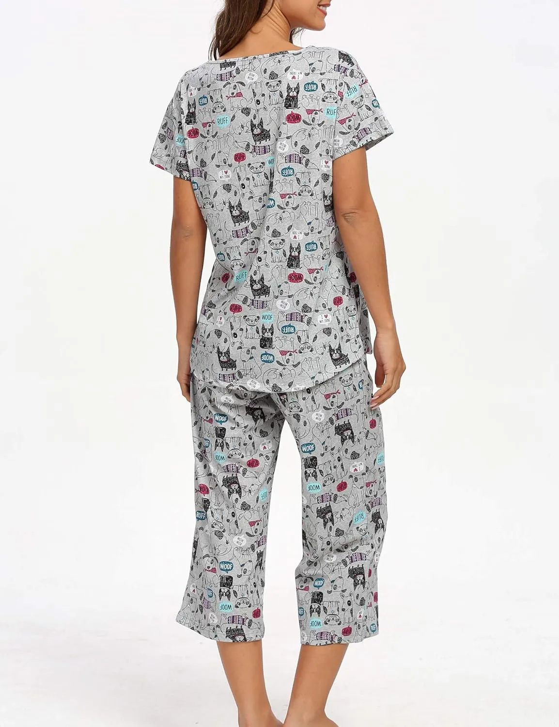 ENJOYNIGHT Womens Pajama Sets Cotton Summer Pjs Tops with Capri Pants Sleepwear