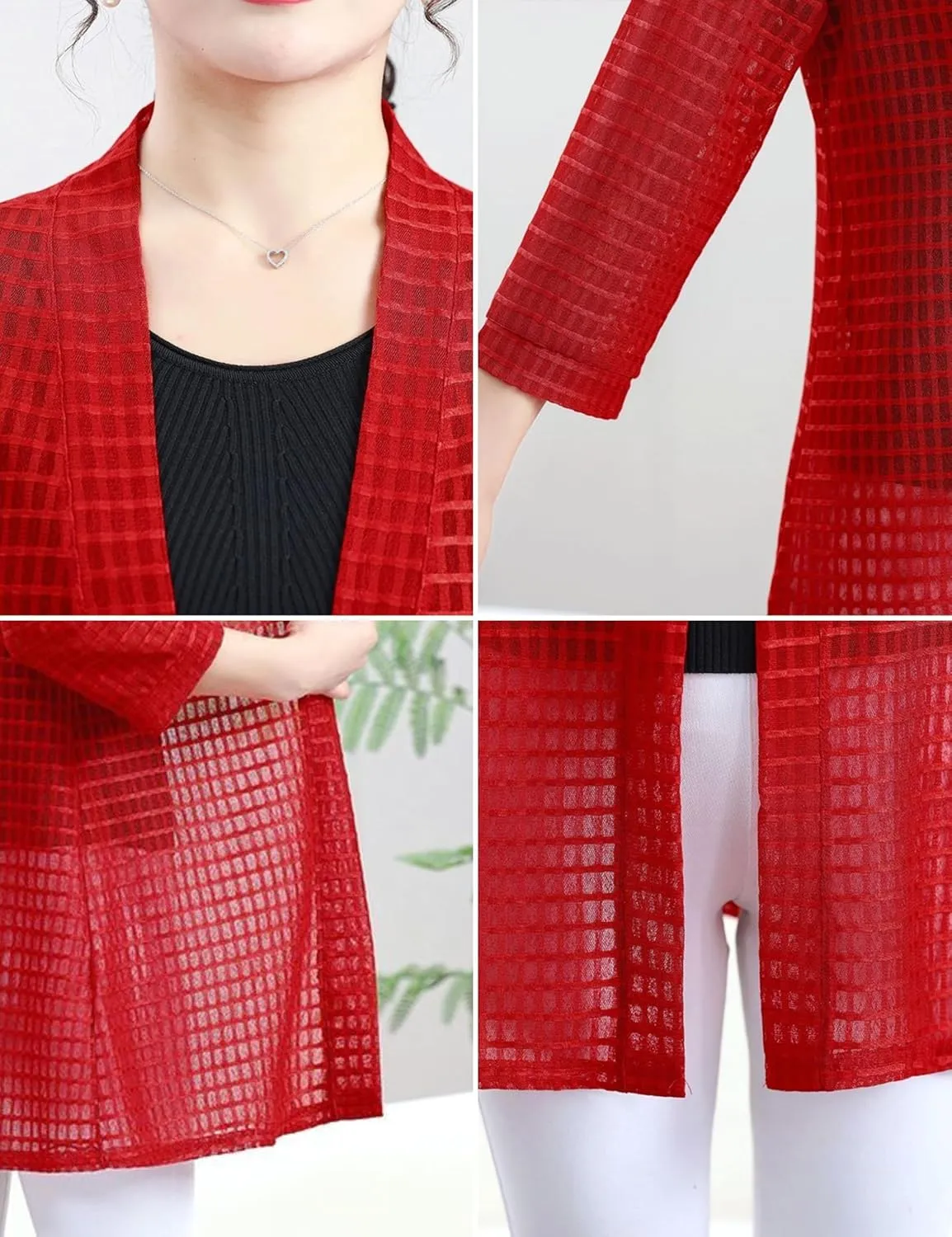 FindThy Womens Long Sleeve Sheer Cardigan Open Front Kimono Summer Cover Up Lace Shrug