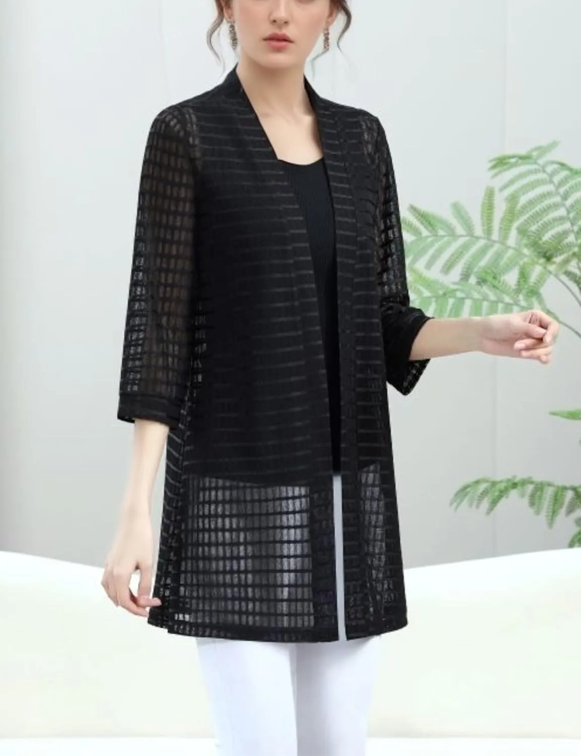 FindThy Womens Long Sleeve Sheer Cardigan Open Front Kimono Summer Cover Up Lace Shrug