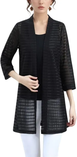 FindThy Womens Long Sleeve Sheer Cardigan Open Front Kimono Summer Cover Up Lace Shrug