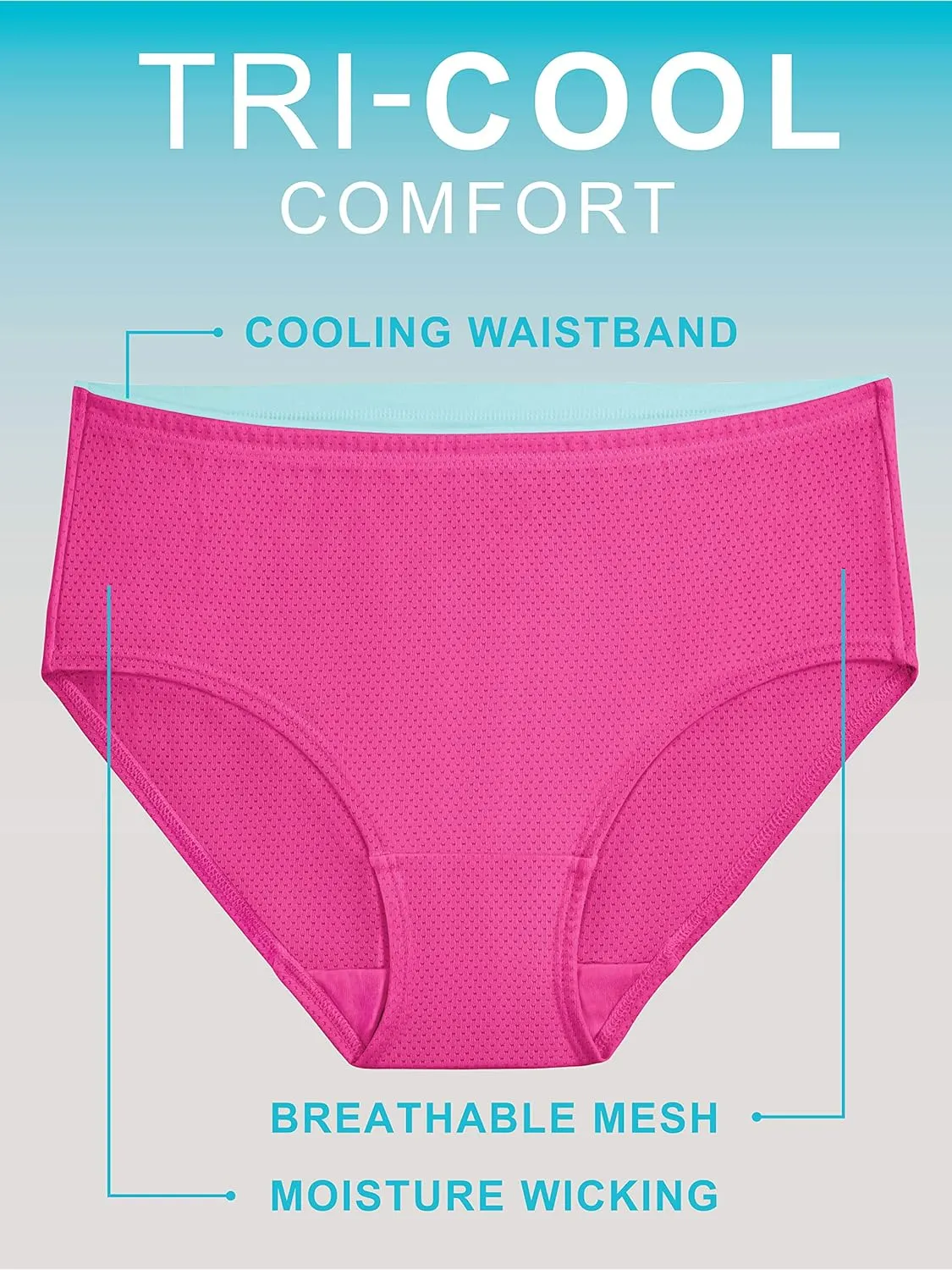 Fruit of the Loom Women's Breathable Underwear, Moisture Wicking Keeps You Cool & Comfortable, Available in Plus Size