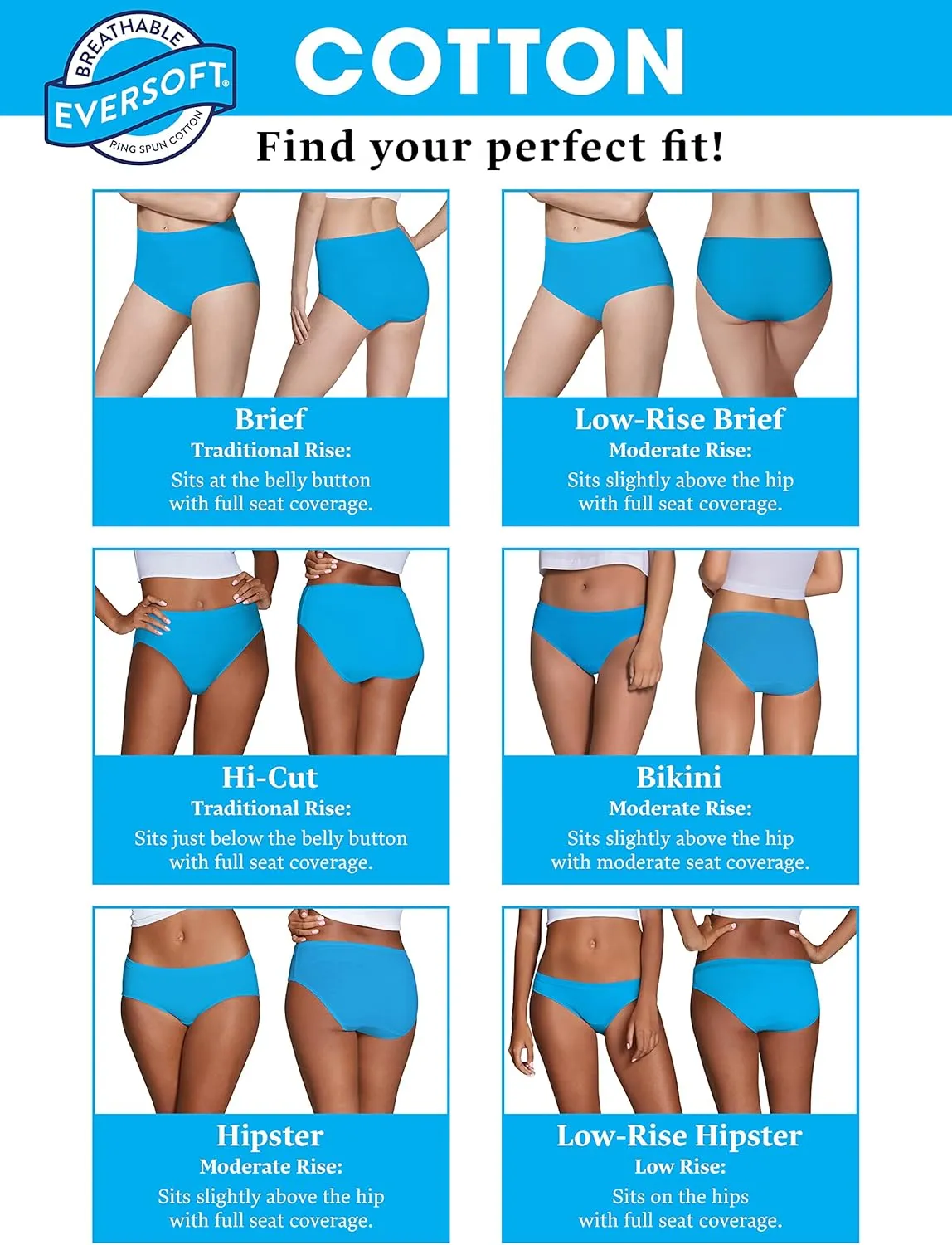 Fruit of the Loom Women's Eversoft Cotton Underwear Multipacks, Tag Free & Breathable, Available in Plus Size
