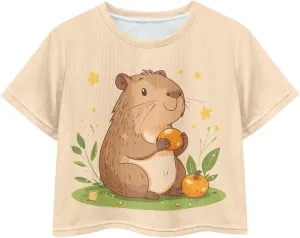 Girls Fashion Crewneck Tee Shirts Casual Short Sleeve Crop Top Summer Outfits 5-14 Years Old