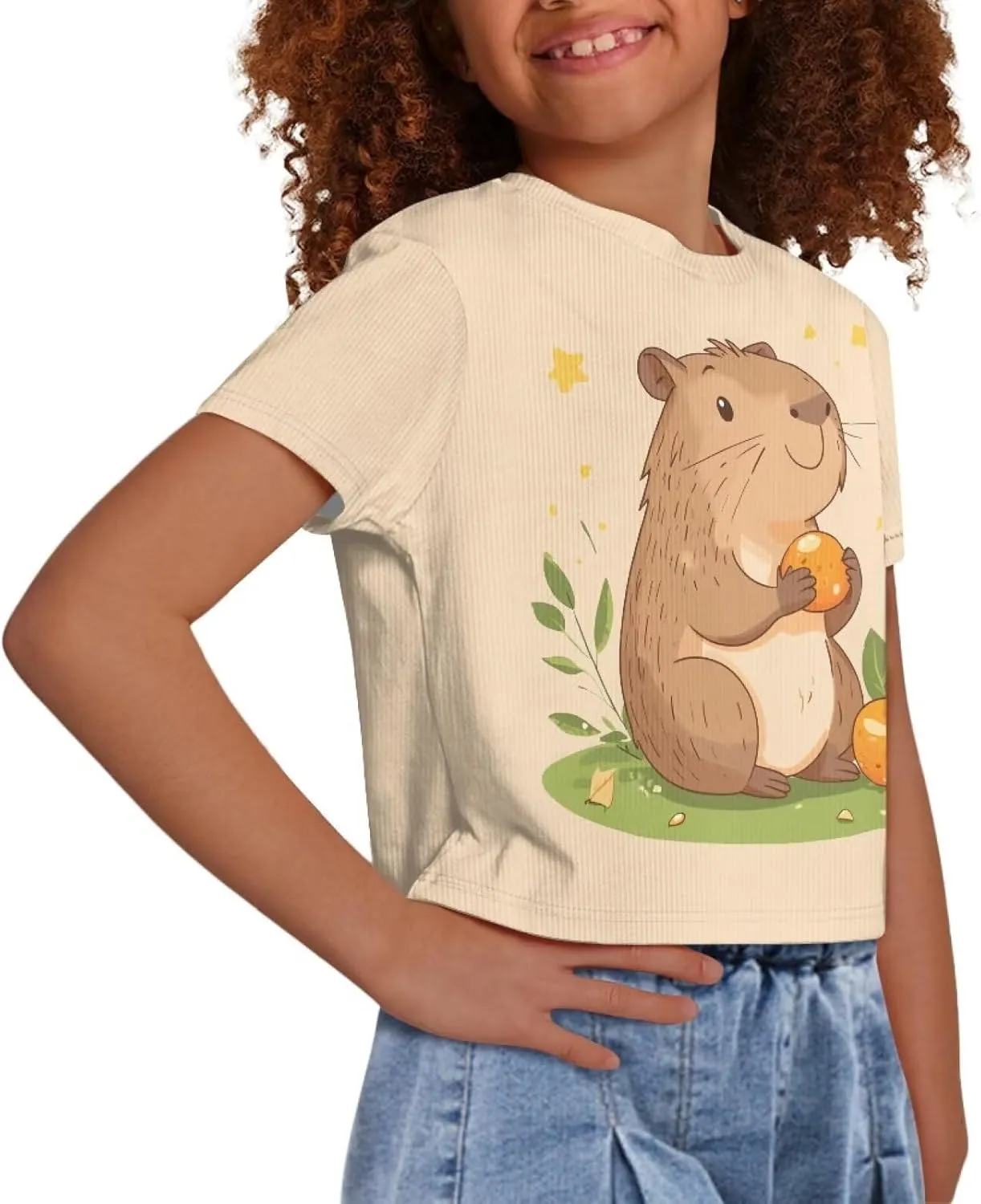 Girls Fashion Crewneck Tee Shirts Casual Short Sleeve Crop Top Summer Outfits 5-14 Years Old