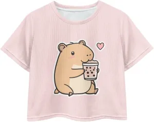 Girls Fashion Crewneck Tee Shirts Casual Short Sleeve Crop Top Summer Outfits 5-14 Years Old