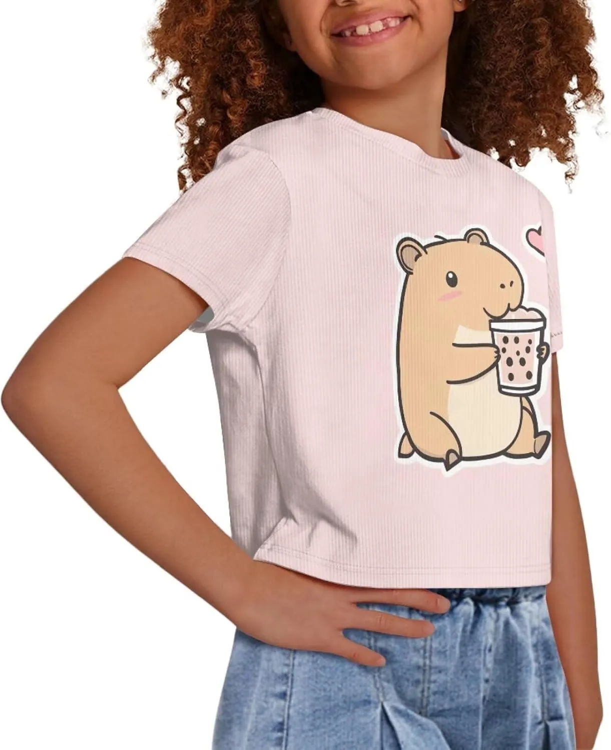 Girls Fashion Crewneck Tee Shirts Casual Short Sleeve Crop Top Summer Outfits 5-14 Years Old