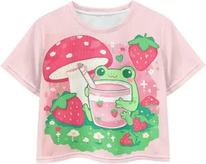 Girls Fashion Crewneck Tee Shirts Casual Short Sleeve Crop Top Summer Outfits 5-14 Years Old