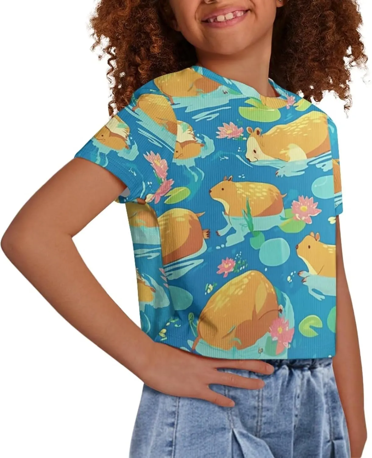 Girls Fashion Crewneck Tee Shirts Casual Short Sleeve Crop Top Summer Outfits 5-14 Years Old