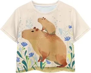 Girls Fashion Crewneck Tee Shirts Casual Short Sleeve Crop Top Summer Outfits 5-14 Years Old