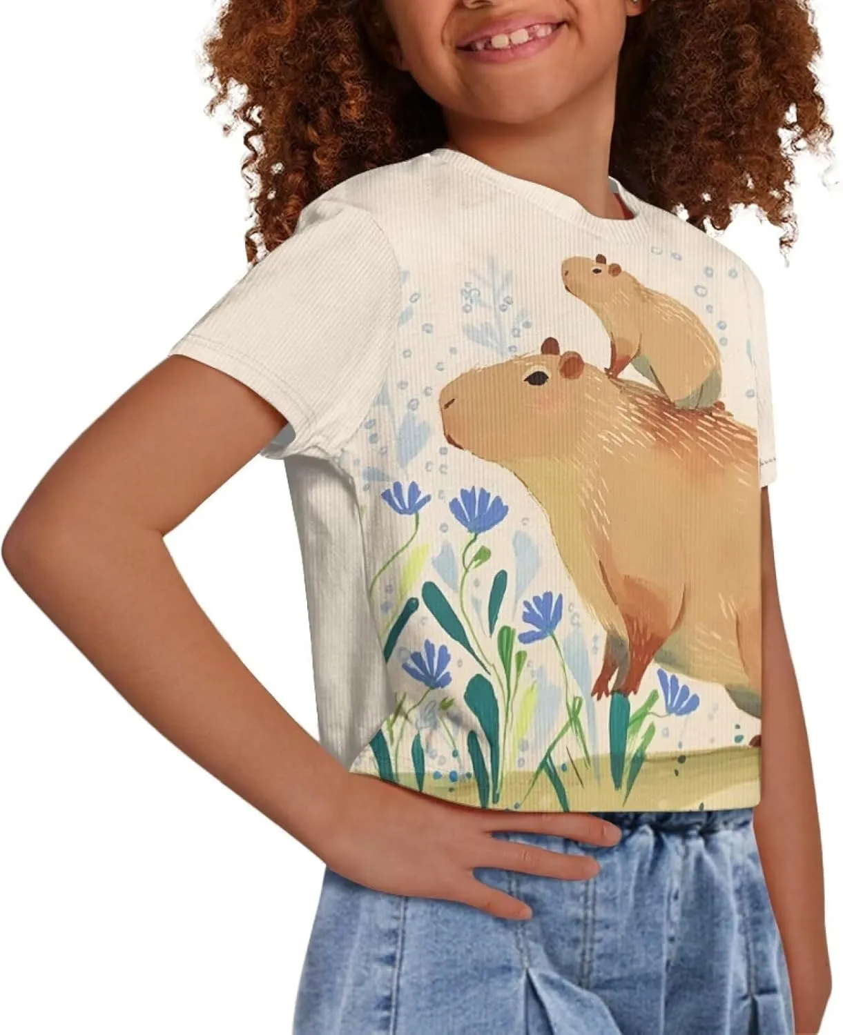 Girls Fashion Crewneck Tee Shirts Casual Short Sleeve Crop Top Summer Outfits 5-14 Years Old
