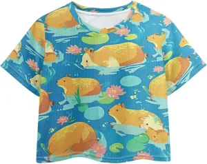Girls Fashion Crewneck Tee Shirts Casual Short Sleeve Crop Top Summer Outfits 5-14 Years Old