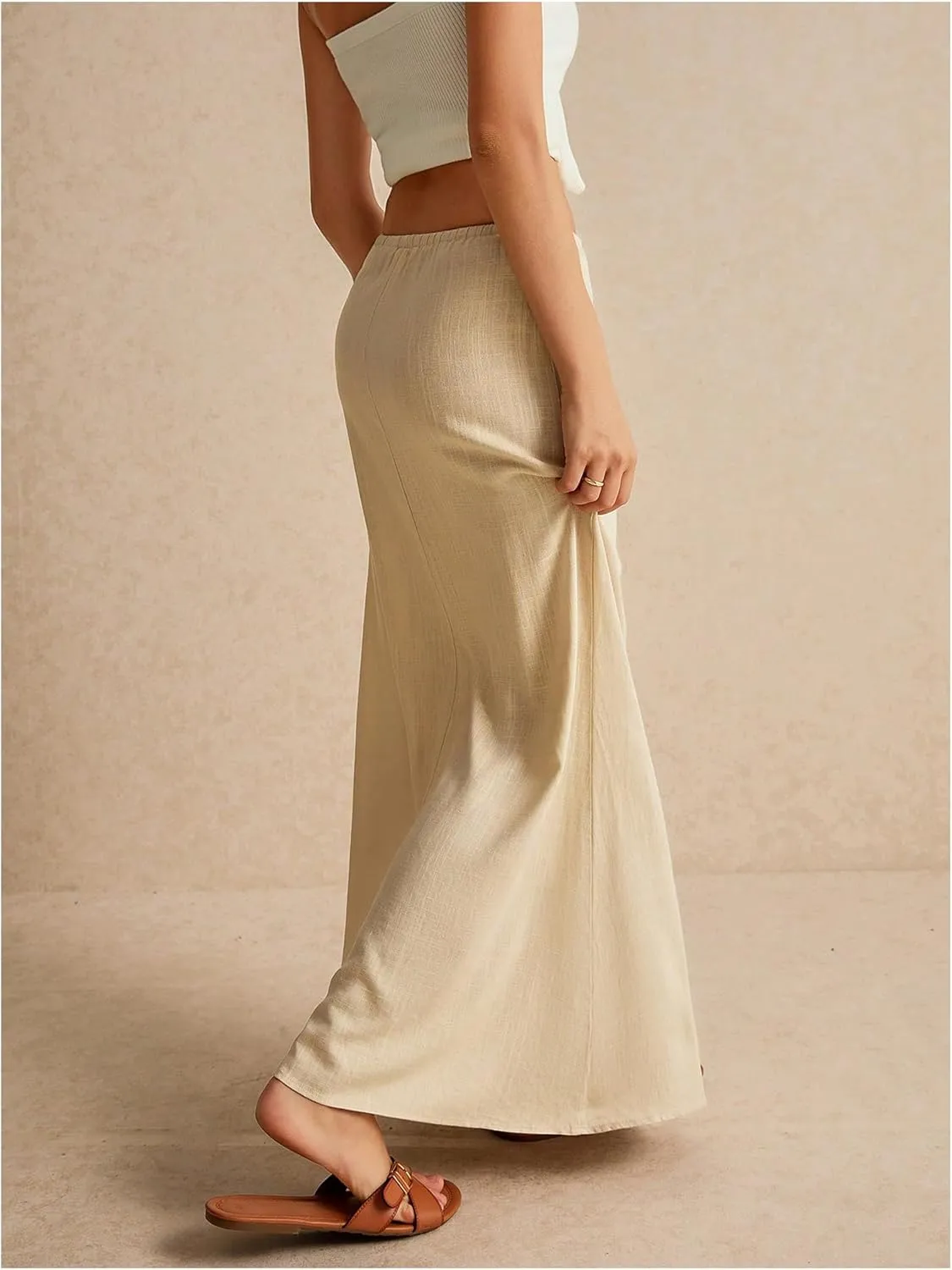GORGLITTER Women's Bow Tie Front Linen Skirt High Elastic Waisted Bodycon Long Maxi Skirts