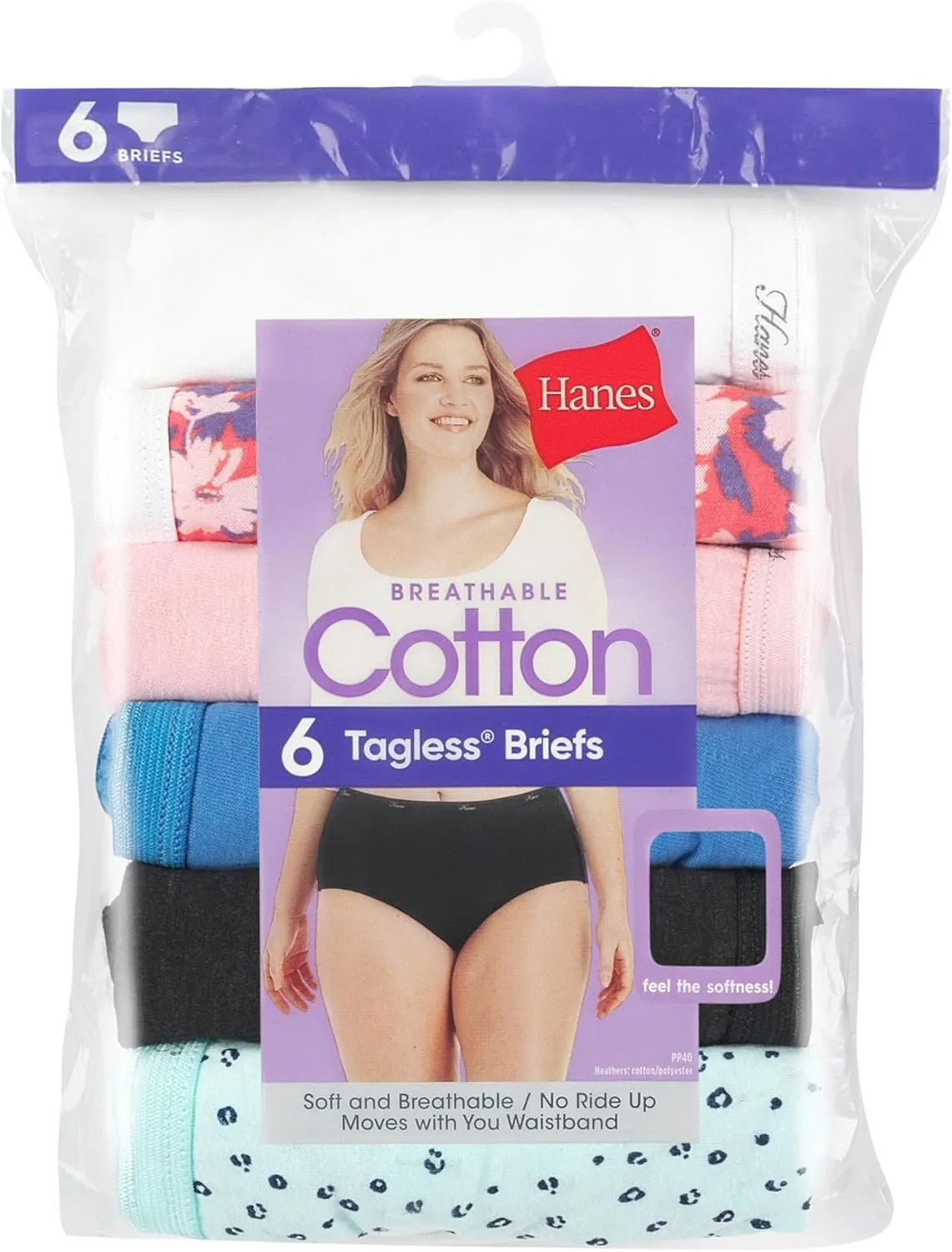 Hanes Women's High-Waisted Brief Panties, 6-Pack, Moisture-Wicking Cotton Brief Underwear (Colors May Vary)