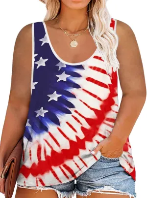HDLTE Plus Size American Flag Tank Tops Women 4th of July Sleeveless Shirt Patriotic Stars Stripes Racerback Vest