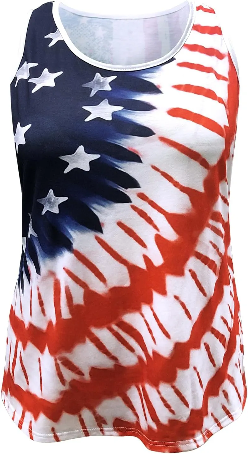 HDLTE Plus Size American Flag Tank Tops Women 4th of July Sleeveless Shirt Patriotic Stars Stripes Racerback Vest