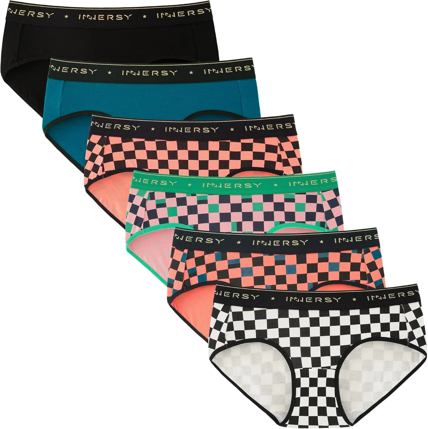 INNERSY Womens Underwear Cotton Hipster Panties Mid Rise Briefs Wide Waistband 6 Pack