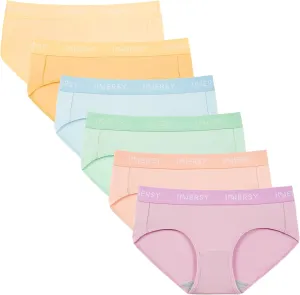 INNERSY Womens Underwear Cotton Hipster Panties Mid Rise Briefs Wide Waistband 6 Pack