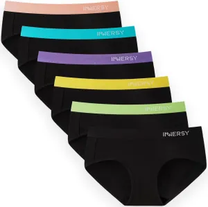 INNERSY Womens Underwear Cotton Hipster Panties Mid Rise Briefs Wide Waistband 6 Pack