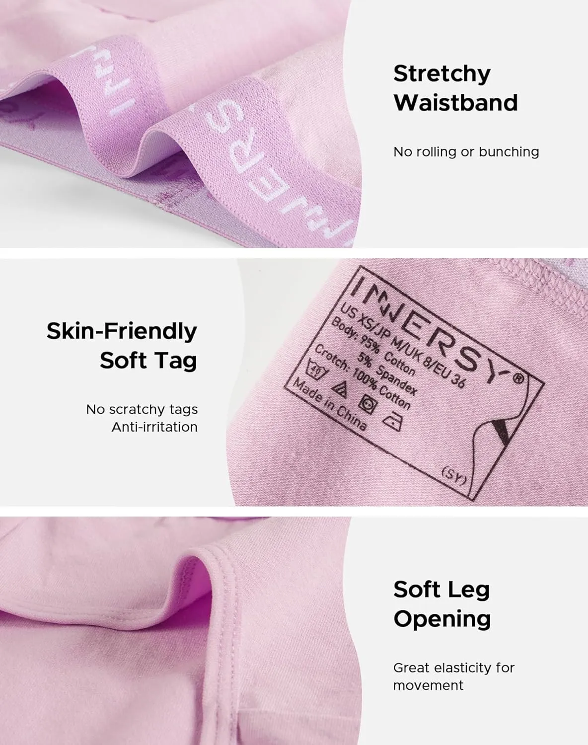 INNERSY Womens Underwear Cotton Hipster Panties Mid Rise Briefs Wide Waistband 6 Pack