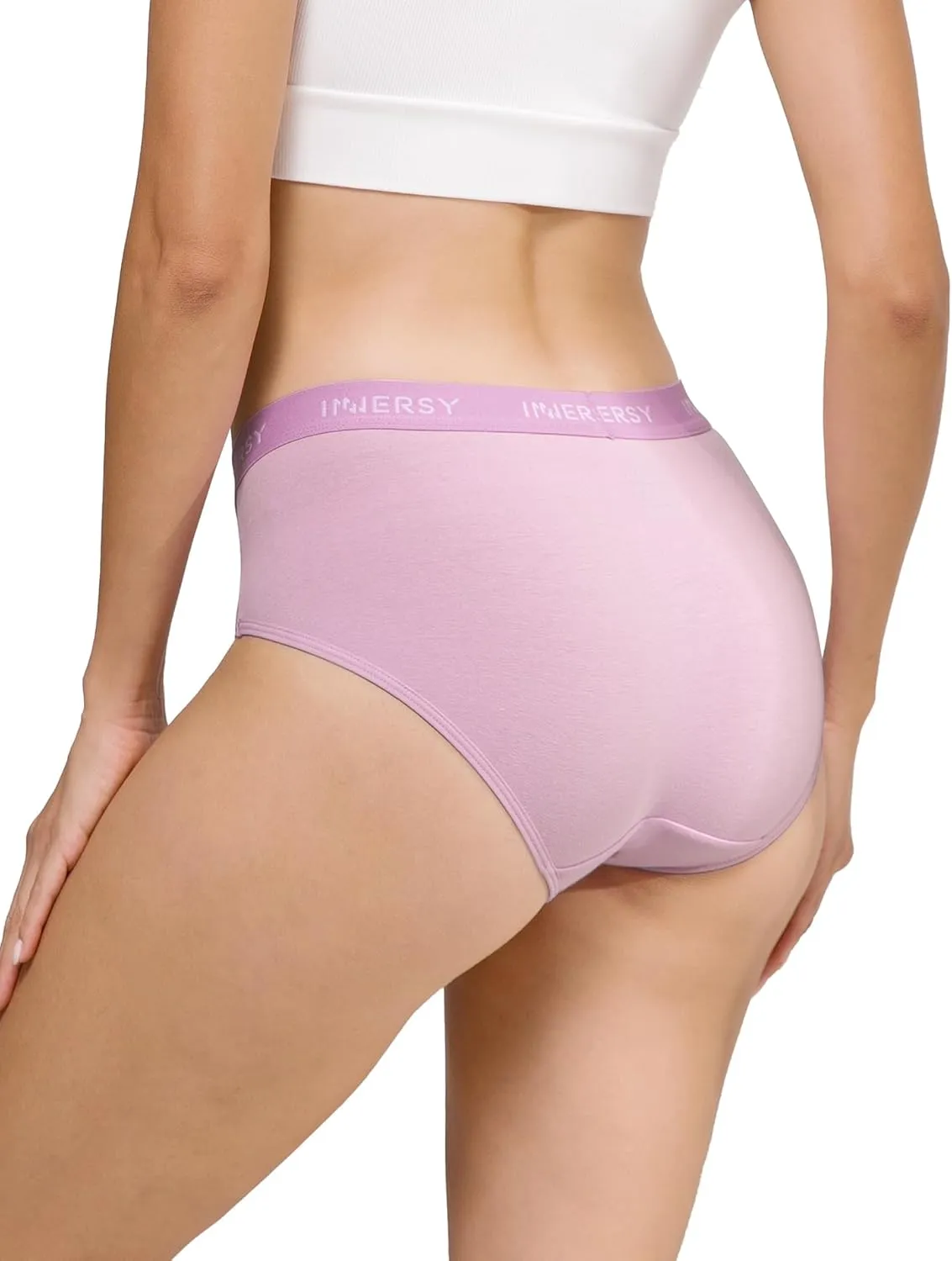 INNERSY Womens Underwear Cotton Hipster Panties Mid Rise Briefs Wide Waistband 6 Pack