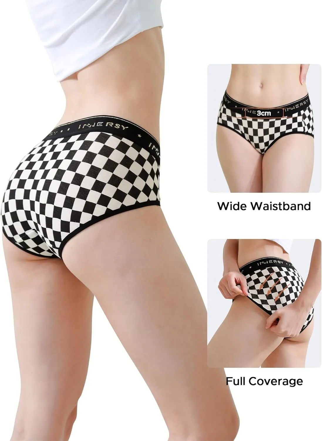 INNERSY Womens Underwear Cotton Hipster Panties Mid Rise Briefs Wide Waistband 6 Pack