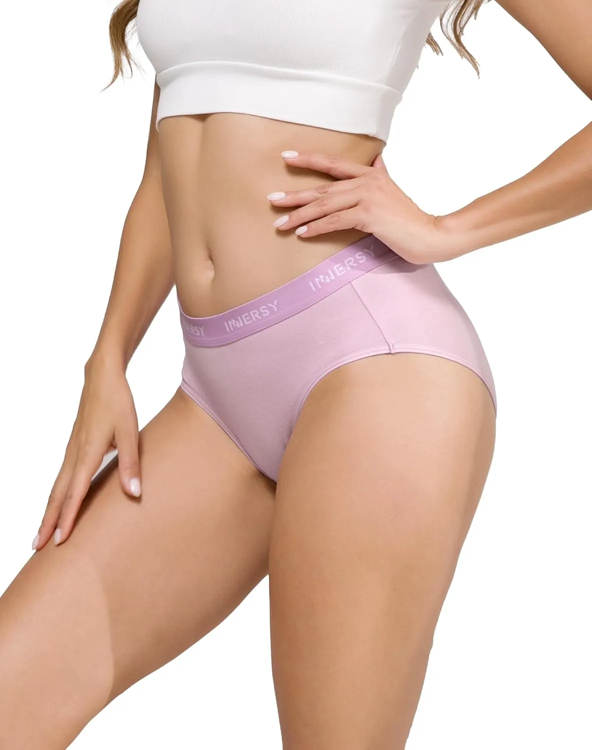 INNERSY Womens Underwear Cotton Hipster Panties Mid Rise Briefs Wide Waistband 6 Pack