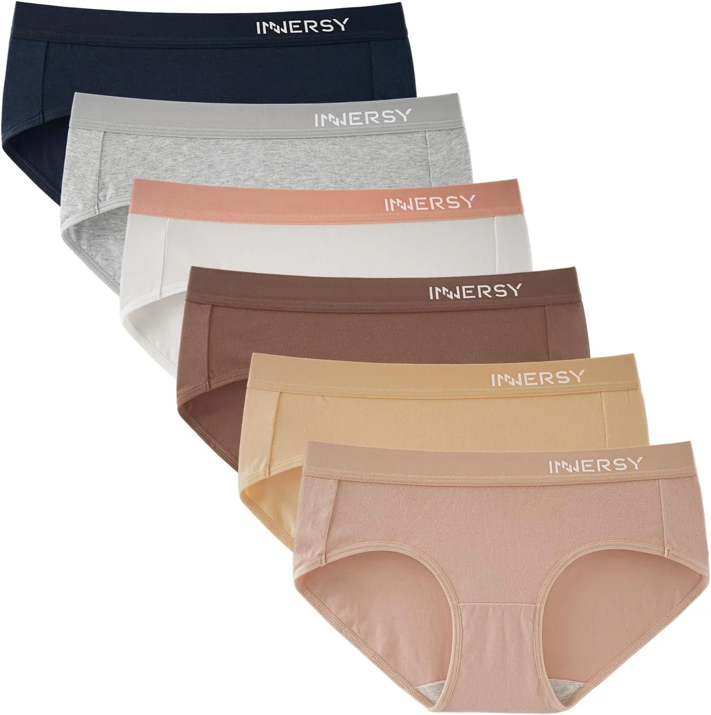 INNERSY Womens Underwear Cotton Hipster Panties Mid Rise Briefs Wide Waistband 6 Pack