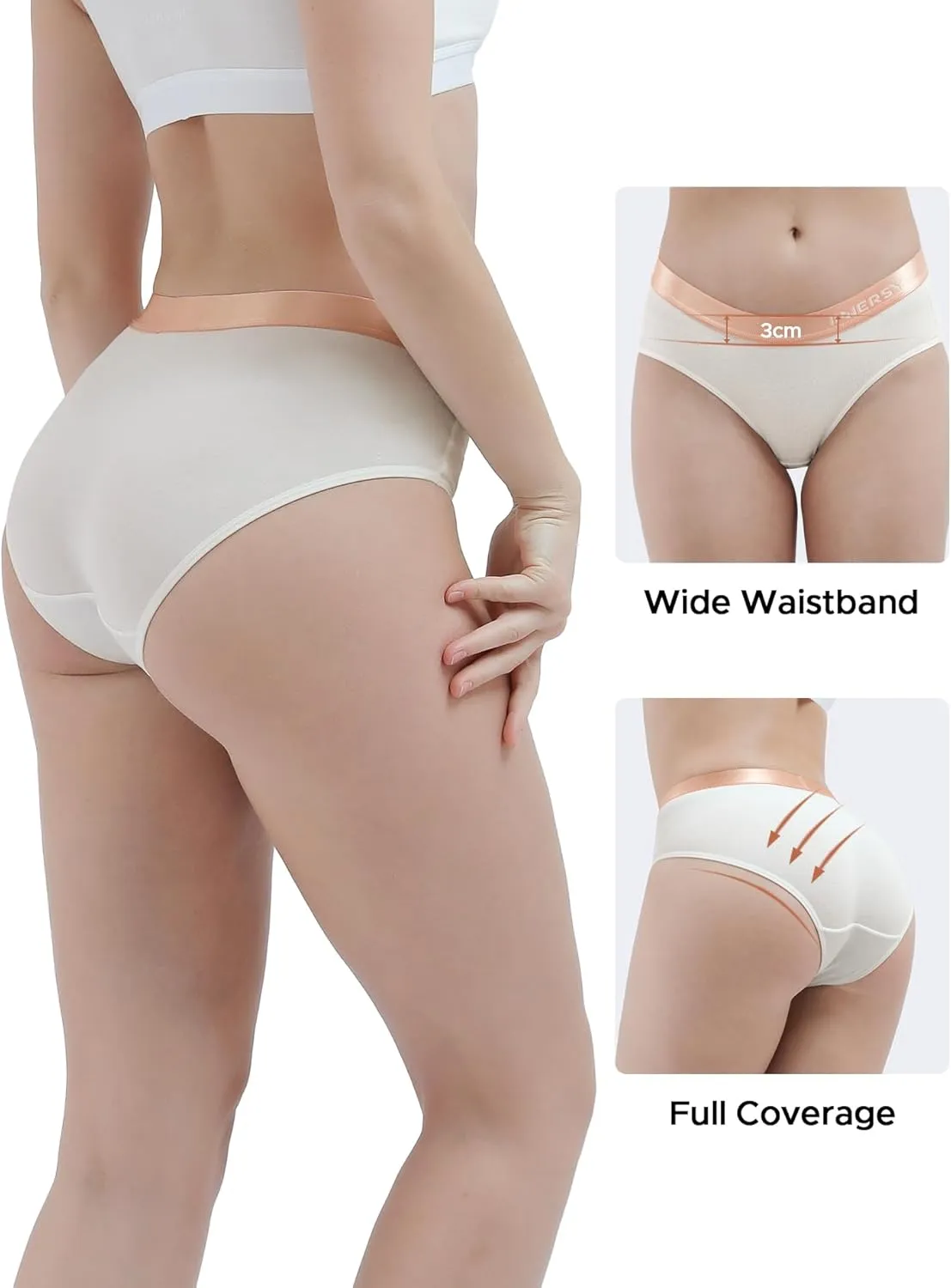 INNERSY Womens Underwear Cotton Hipster Panties Mid Rise Briefs Wide Waistband 6 Pack