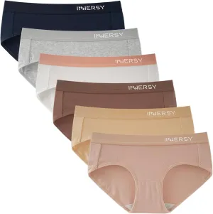 INNERSY Womens Underwear Cotton Hipster Panties Mid Rise Briefs Wide Waistband 6 Pack