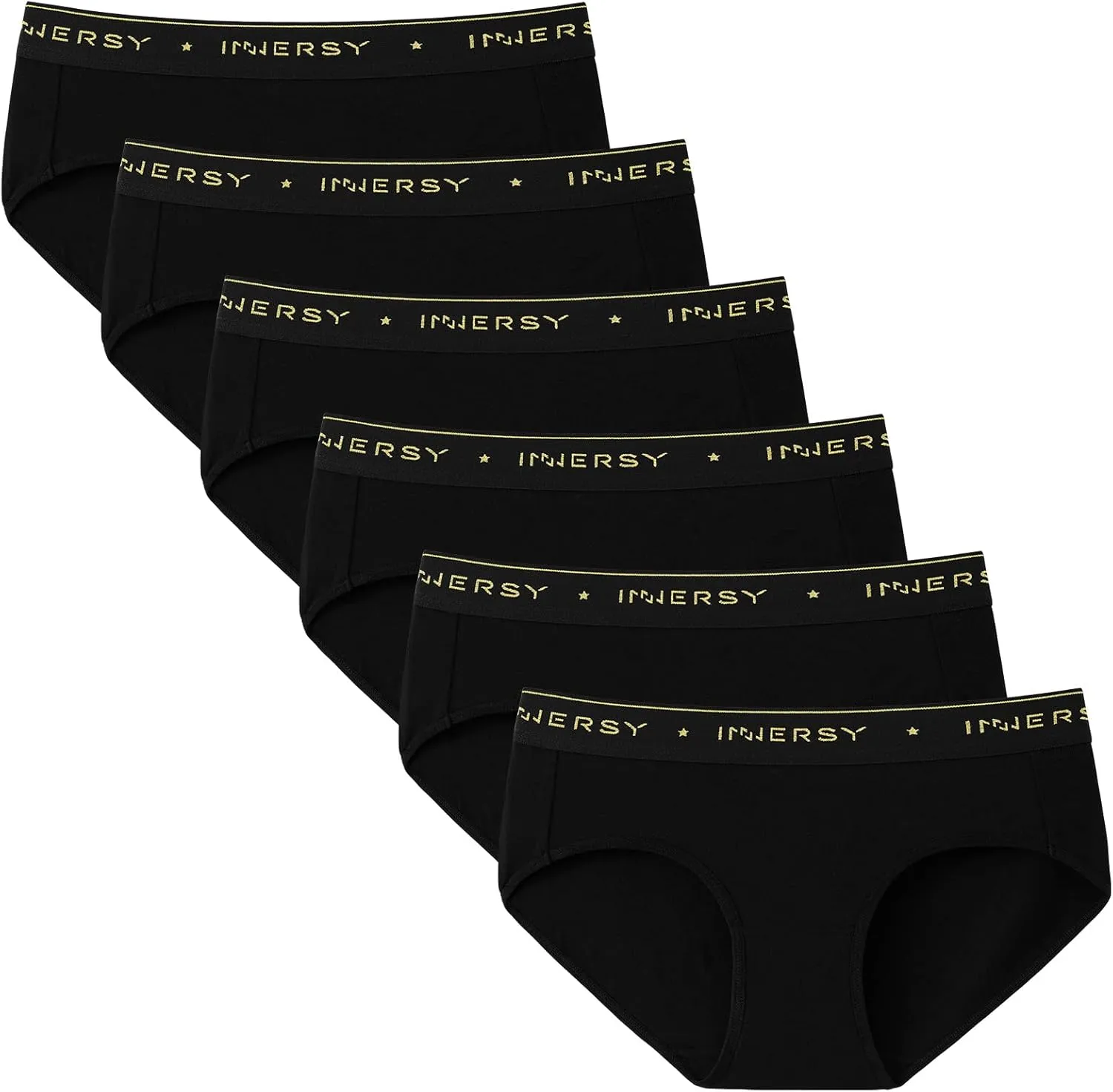 INNERSY Womens Underwear Cotton Hipster Panties Mid Rise Briefs Wide Waistband 6 Pack