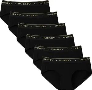 INNERSY Womens Underwear Cotton Hipster Panties Mid Rise Briefs Wide Waistband 6 Pack