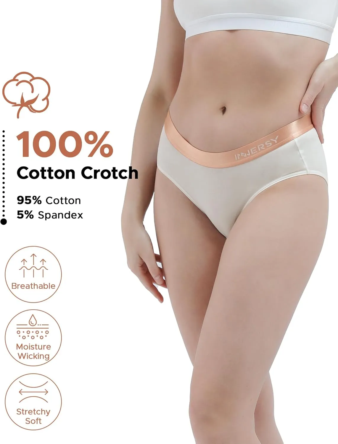 INNERSY Womens Underwear Cotton Hipster Panties Mid Rise Briefs Wide Waistband 6 Pack