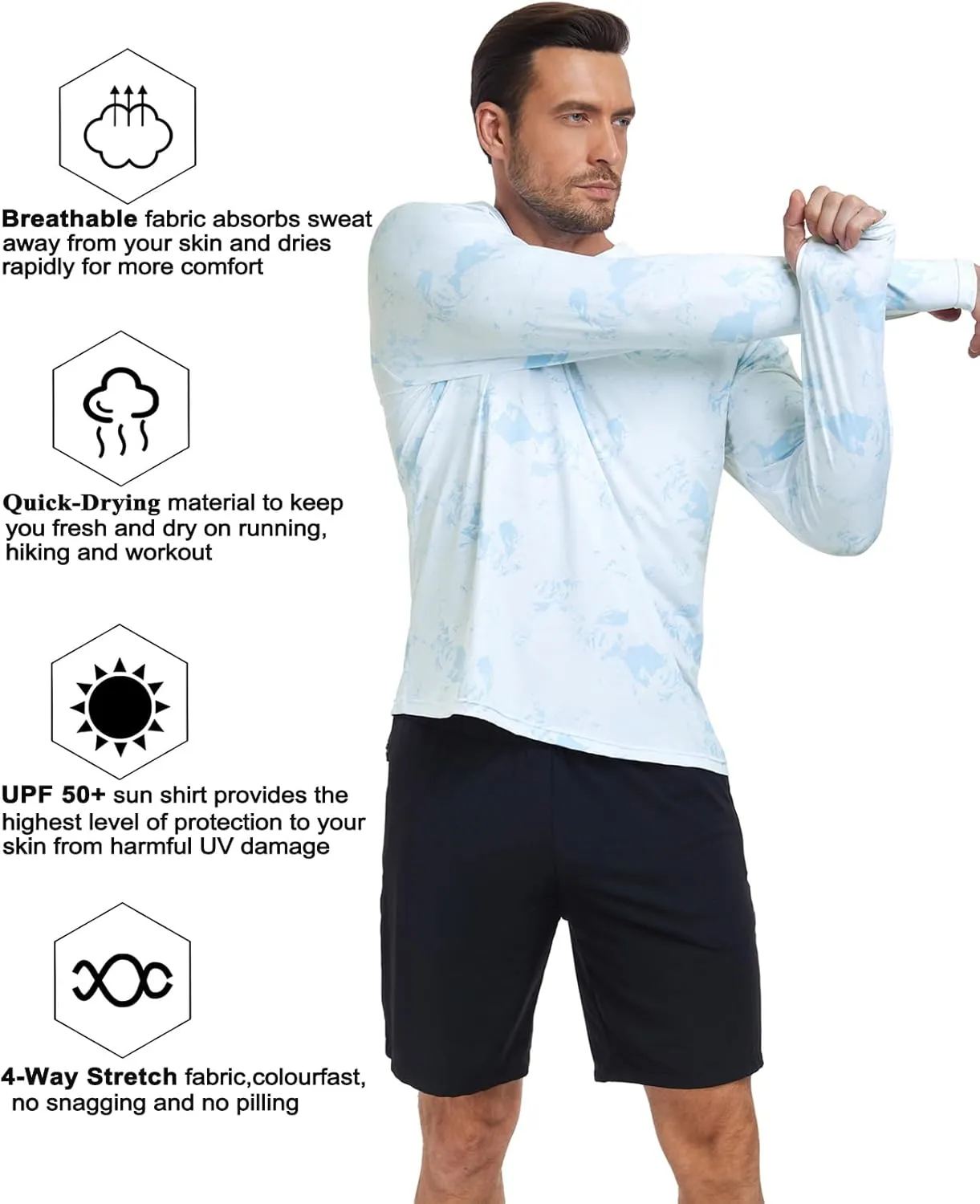 Inno Men's Sun Protection Hoodie UPF 50  Rash Guard Shirt Long Sleeves Quick Dry Outdoor UV SPF Fishing Hiking T-Shirts