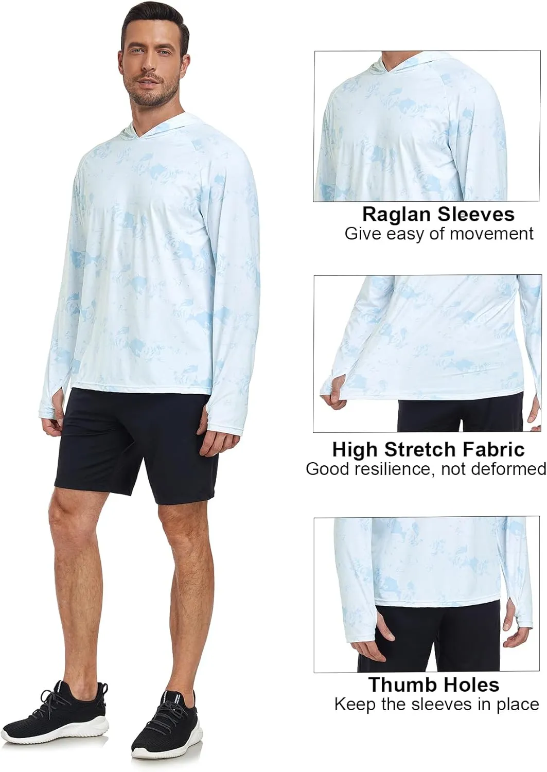 Inno Men's Sun Protection Hoodie UPF 50  Rash Guard Shirt Long Sleeves Quick Dry Outdoor UV SPF Fishing Hiking T-Shirts
