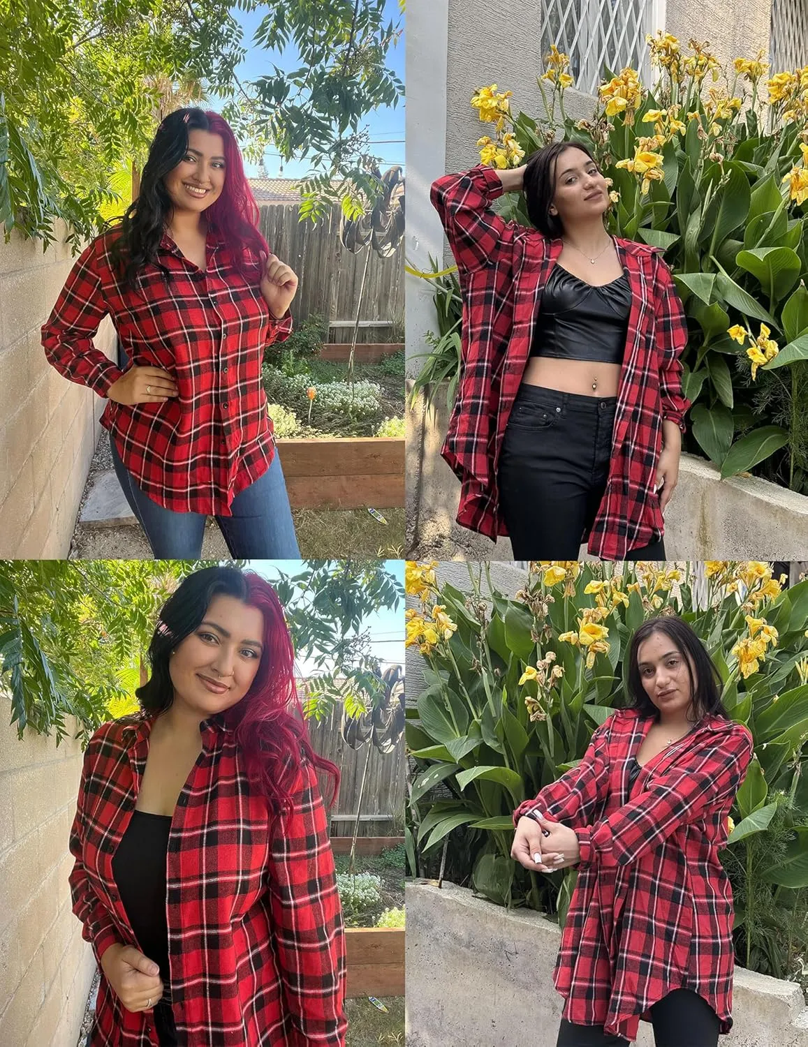 IN'VOLAND Womens Plus Size Flannel Plaid Shirt Roll Up Long Sleeve Mid-Long Button Down Shirts Casual Boyfriend Tops