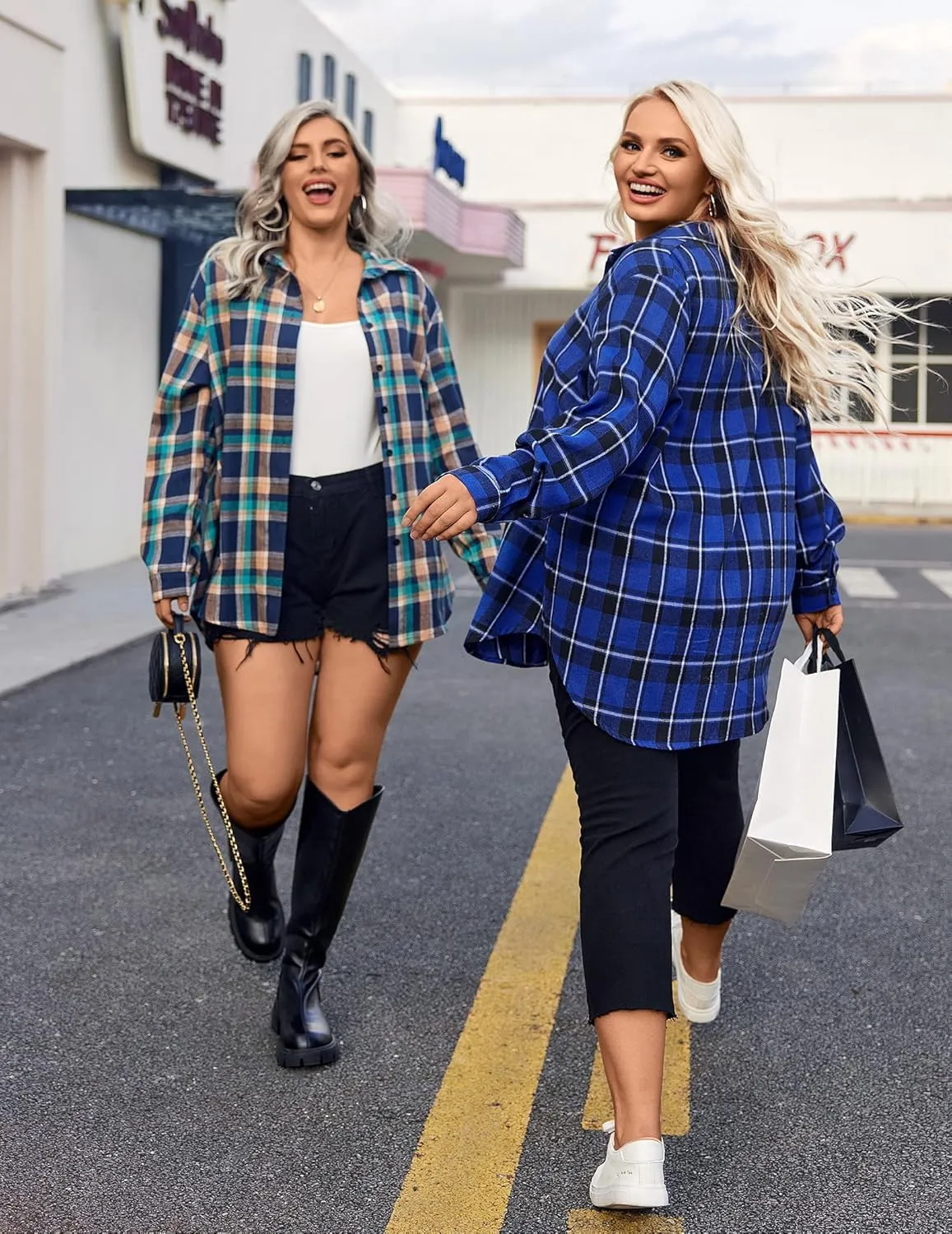 IN'VOLAND Womens Plus Size Flannel Plaid Shirt Roll Up Long Sleeve Mid-Long Button Down Shirts Casual Boyfriend Tops