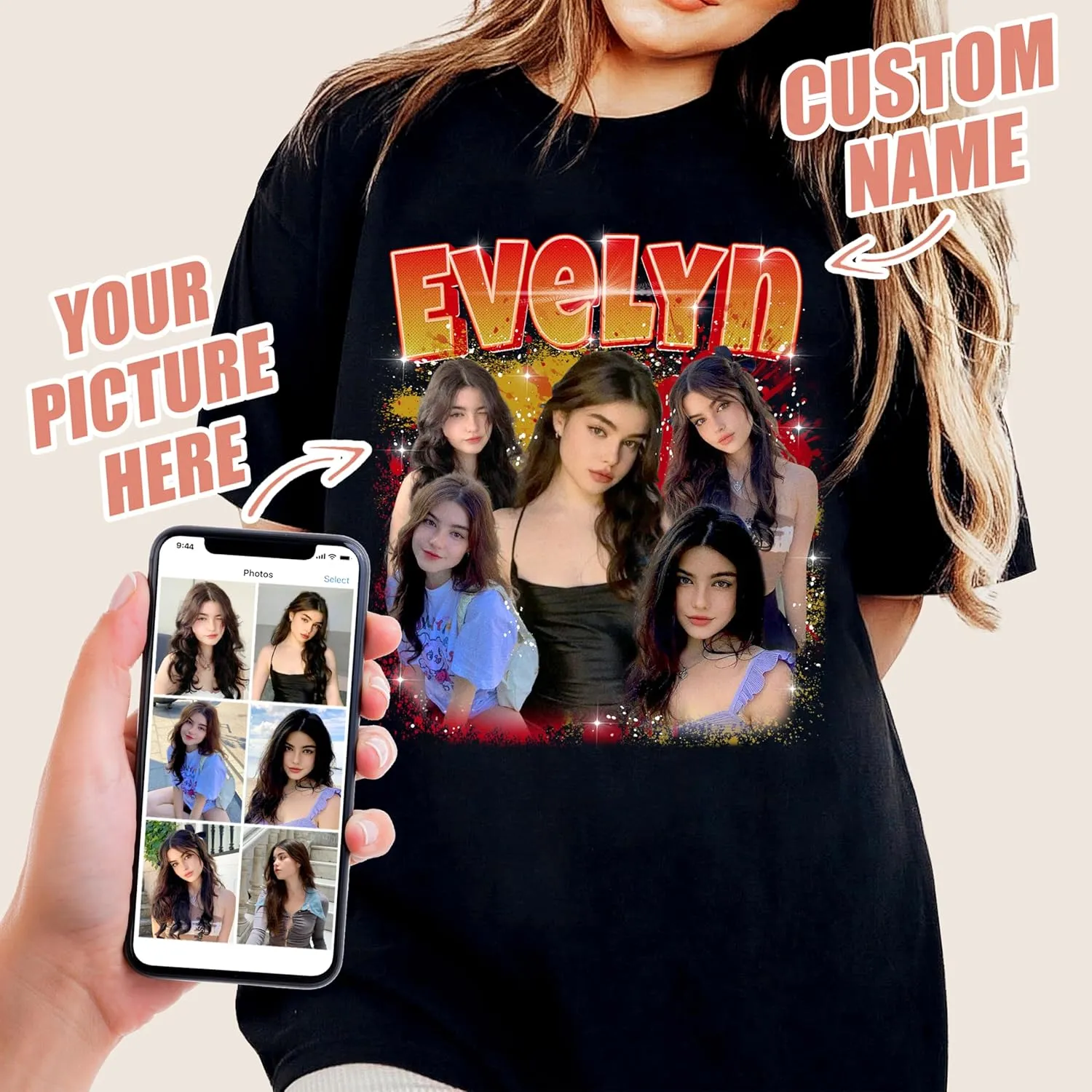 JIX & JOKY Custom Your Own Bootleg Rap Tee Custom Girlfriend Face Shirt for Boyfriend Vintage Birthday Valentine Shirt