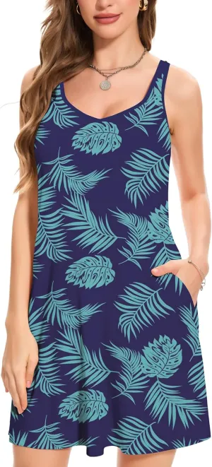 JOYSHAPER Built in Bra Summer Dress Casual Beach Sundress Flowy Adjustable Strap Dress