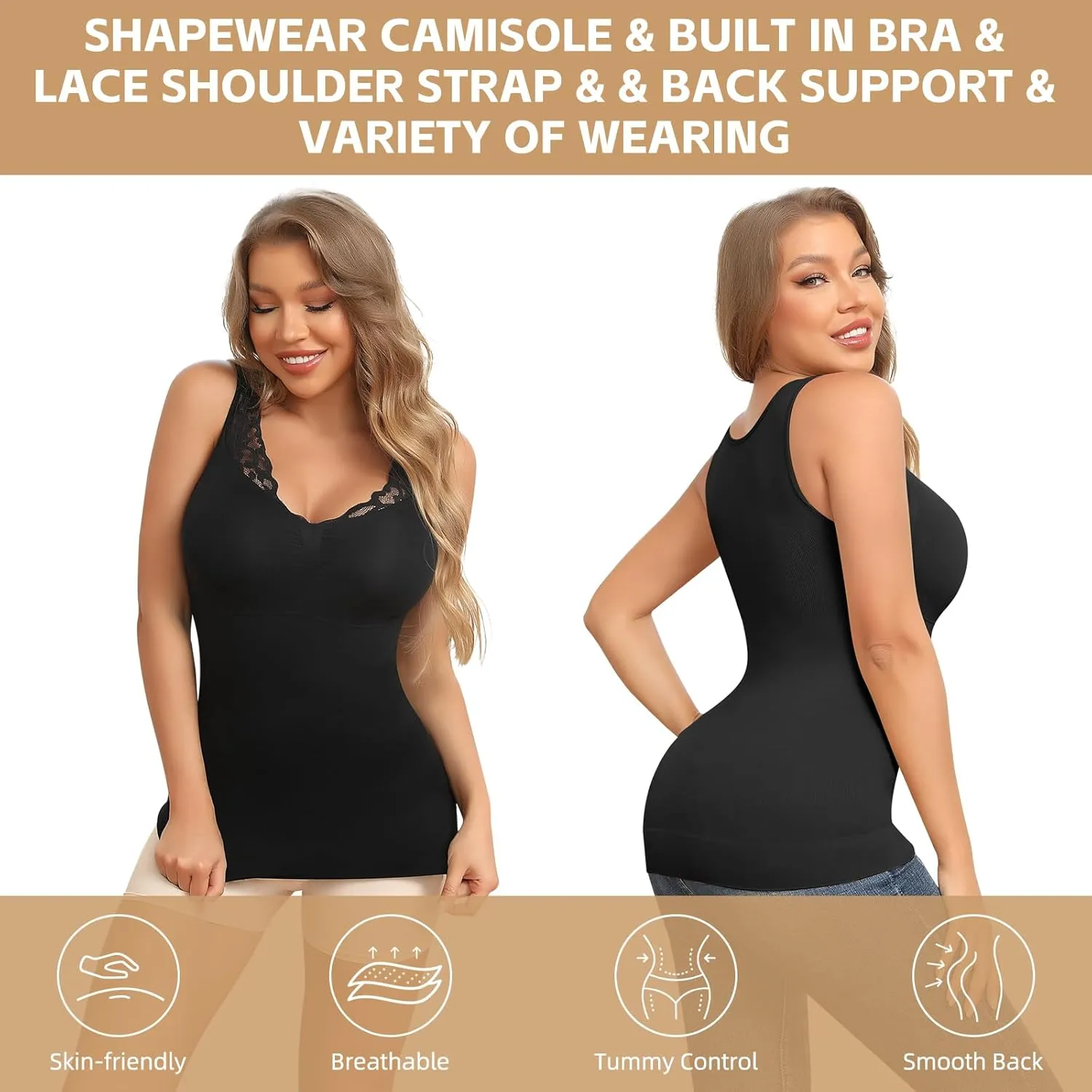 JOYSHAPER Shapewear Camisoles with Built in Bra Tummy Control Shapewear Tank Tops for Women Padded Bras Shaper Cami
