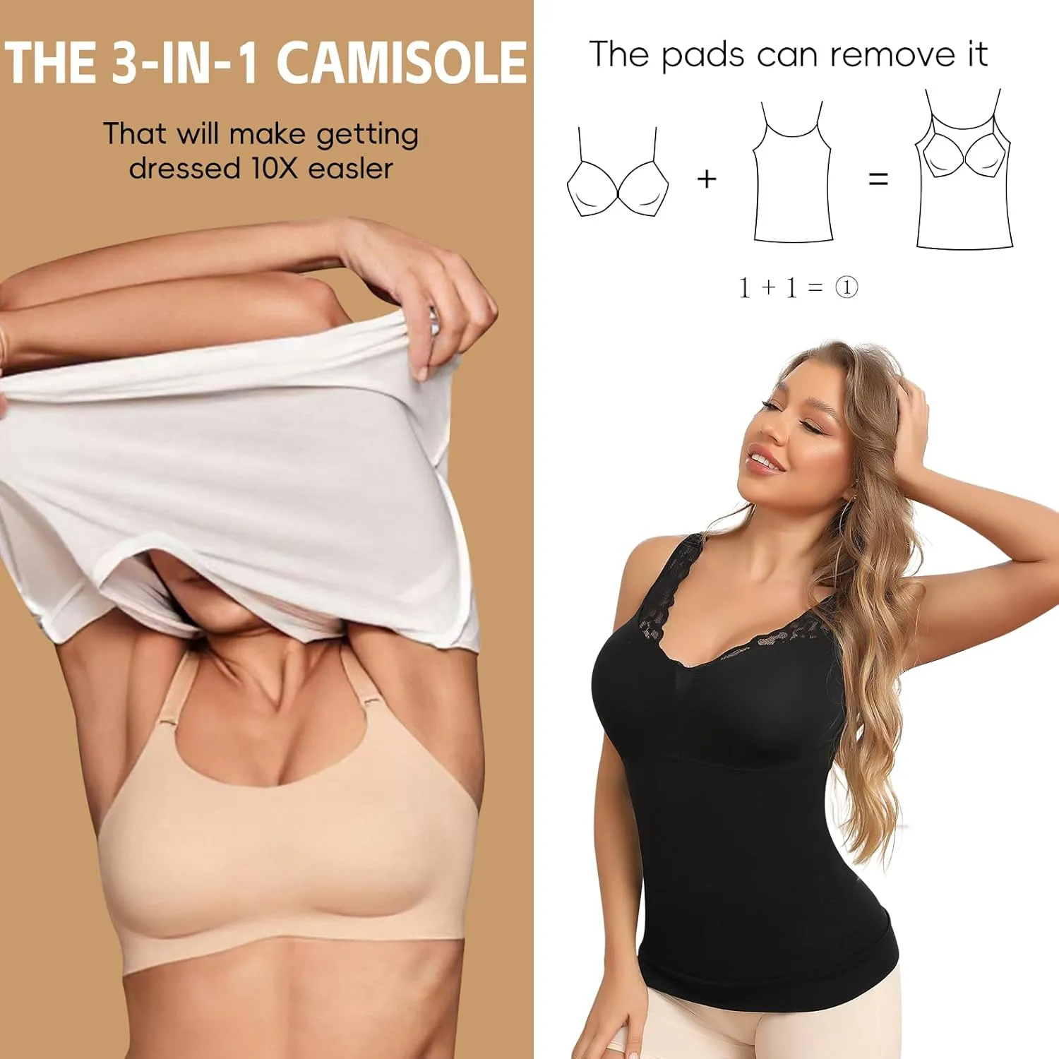 JOYSHAPER Shapewear Camisoles with Built in Bra Tummy Control Shapewear Tank Tops for Women Padded Bras Shaper Cami